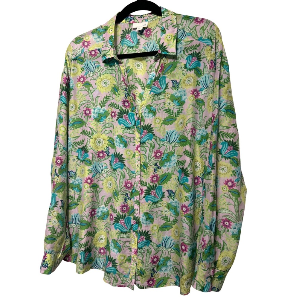 J. Jill Jasmine Silk Cotton Lightweight Top Green Floral Size XL Retail: $89 EUC